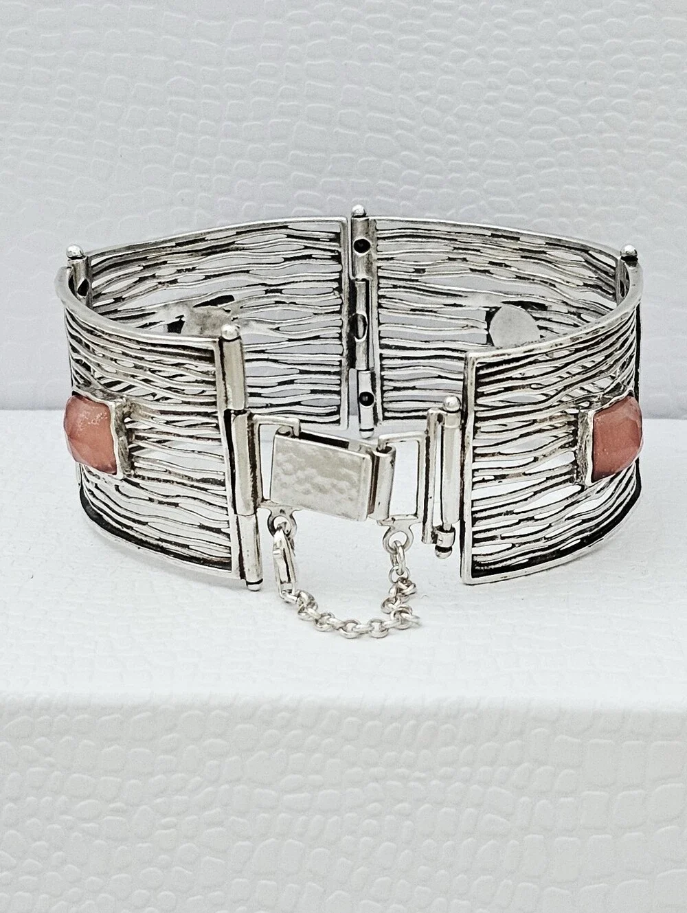 Silpada HTF Sterling Silver Cherry Quartz Square Textured Panel Bracelet B1189